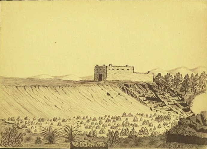 Image of the earliest known sketch of Bent's New Fort in Lamar, Colorado