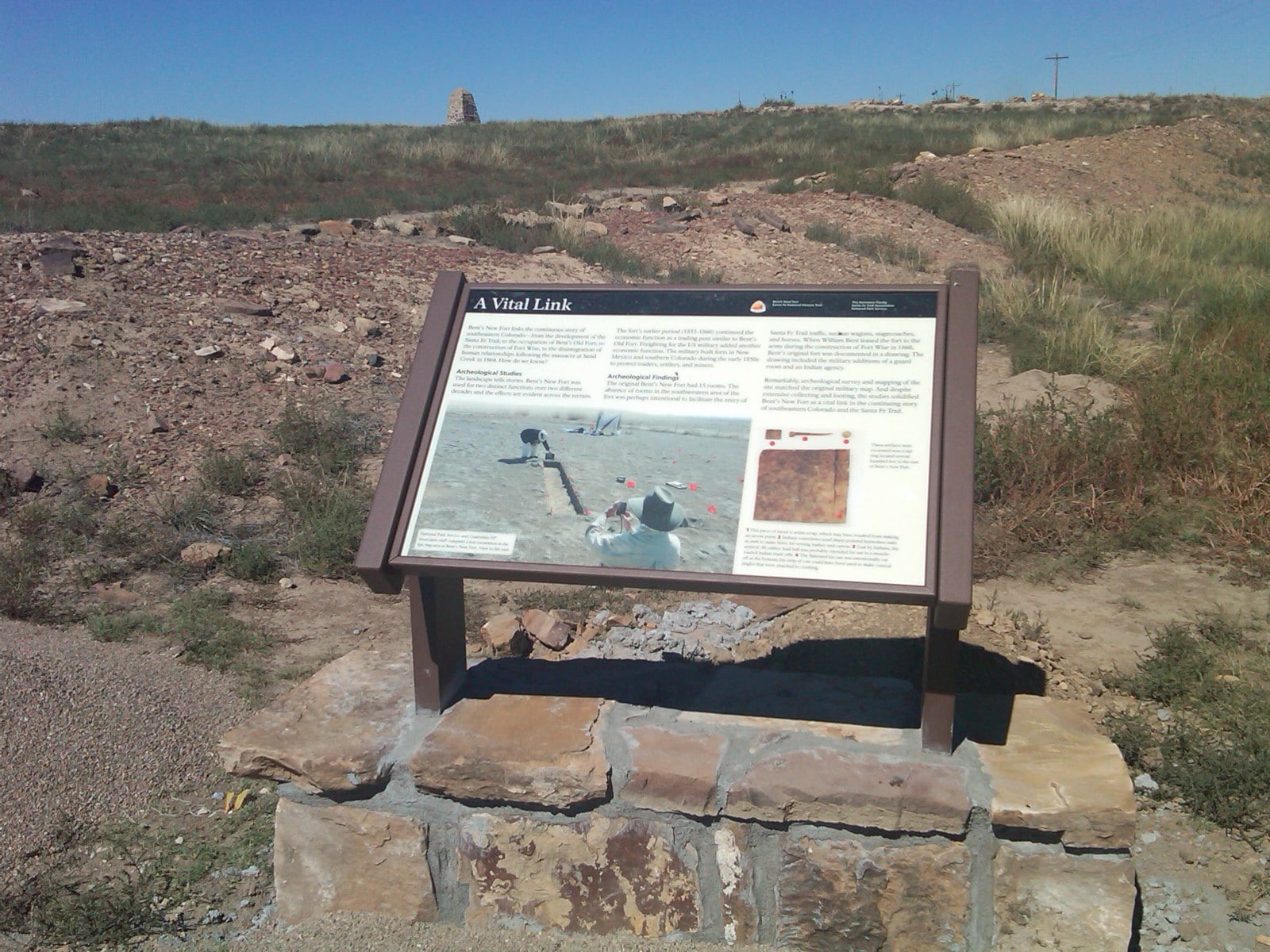 Image of the "A Vital Link" sign at Bent's New Fort in Lamar, Colorado