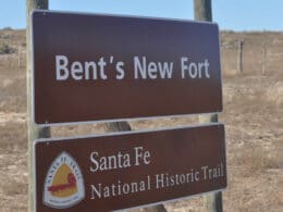 Image of the sign for Bent's New Fort in Lamar Colorado