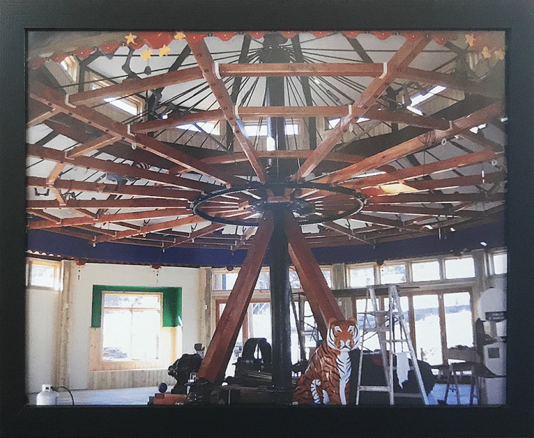 Image of the assembly of the Carousel of Happiness in Nederland, Colorado