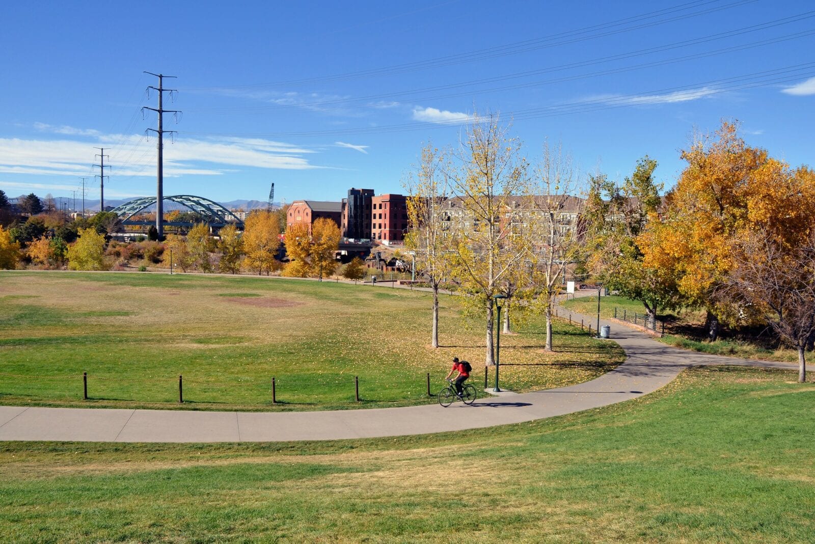 Image of a biker in Commons Park in Denver, Colorado