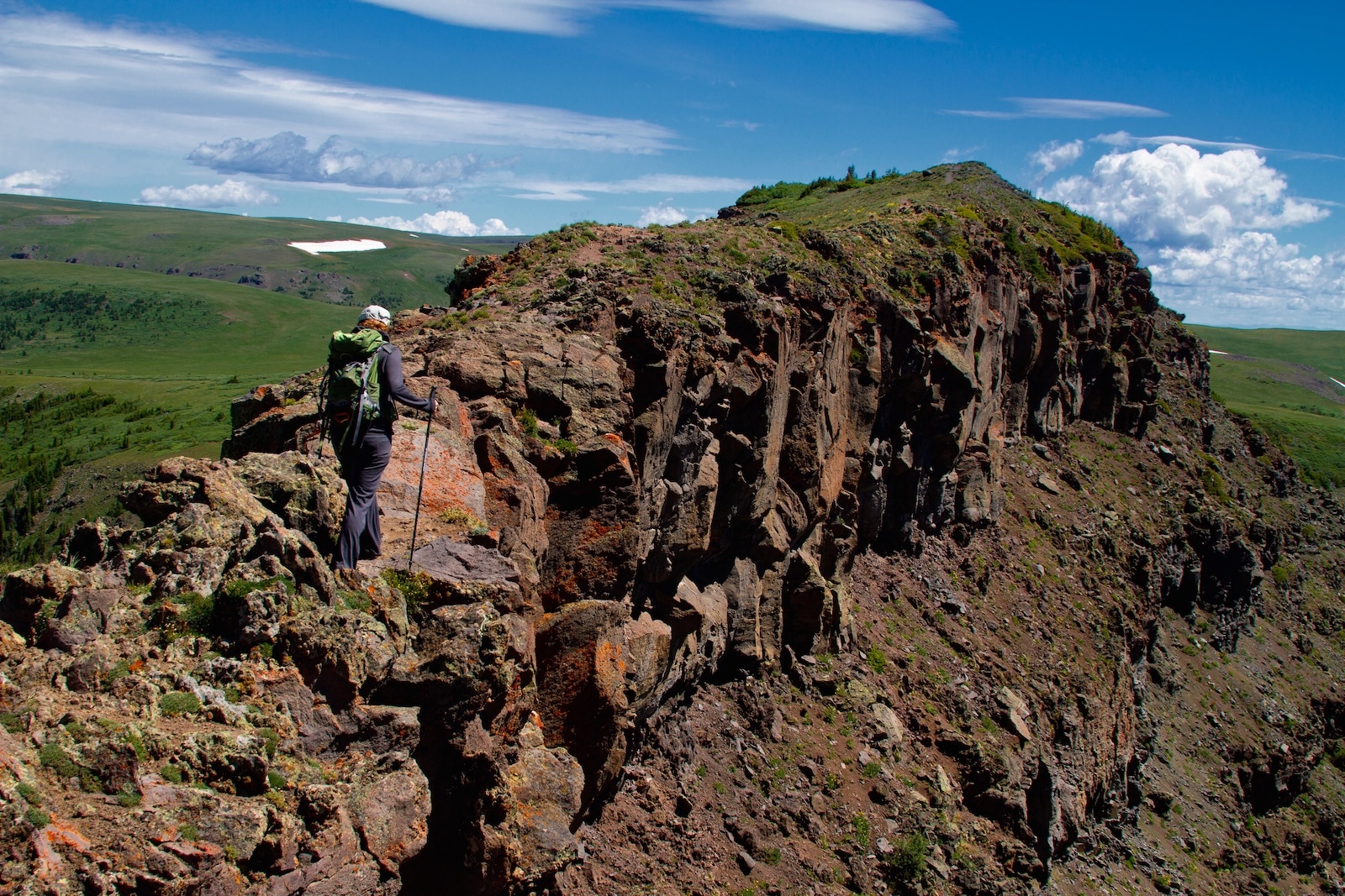 Hiker on Devil's Causeway Flat Tops Wilderness Colorado