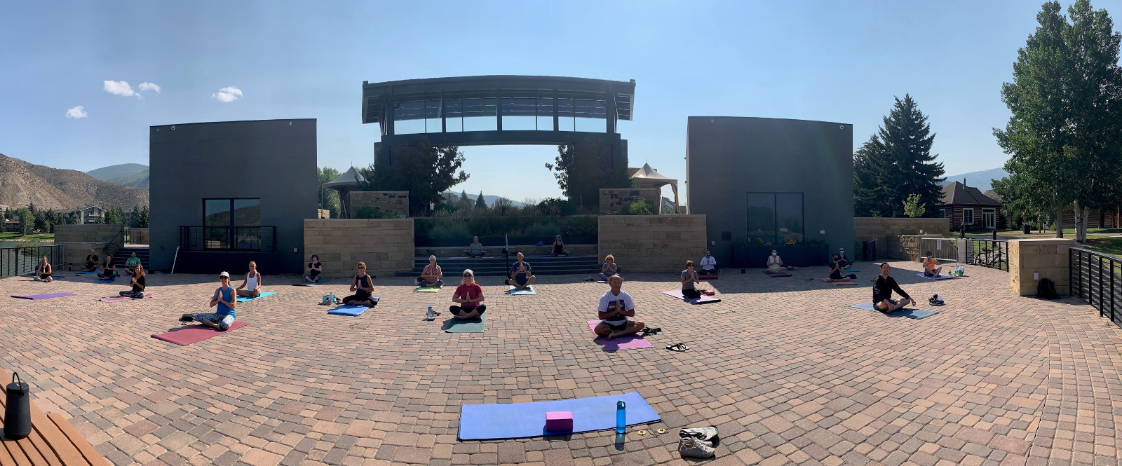 Image of yoga at the pavilion at Harry A. Nottingham Park in Avon, Colorado