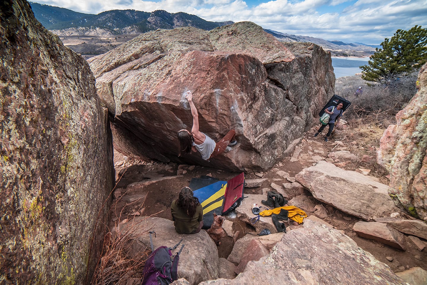 Image of a woman bouldering at Rotary Park in Fort Collins, Colorado