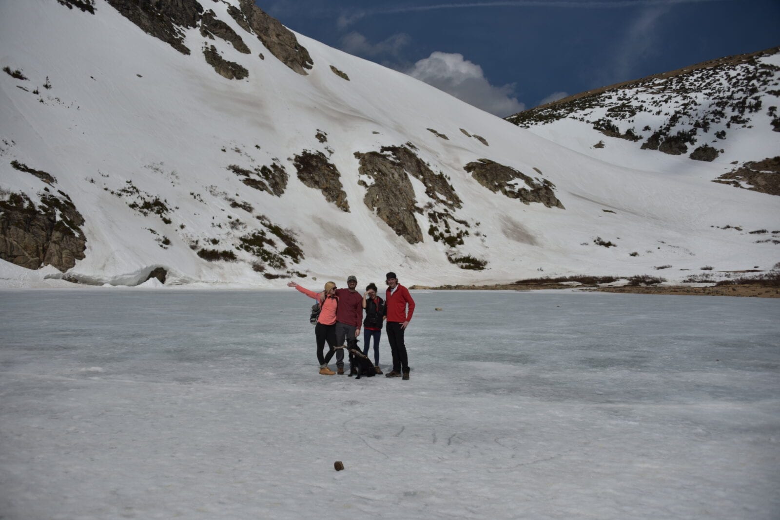 Image of a group of people in front of St. Mary's Glacier in Idaho SPrings, Colorado