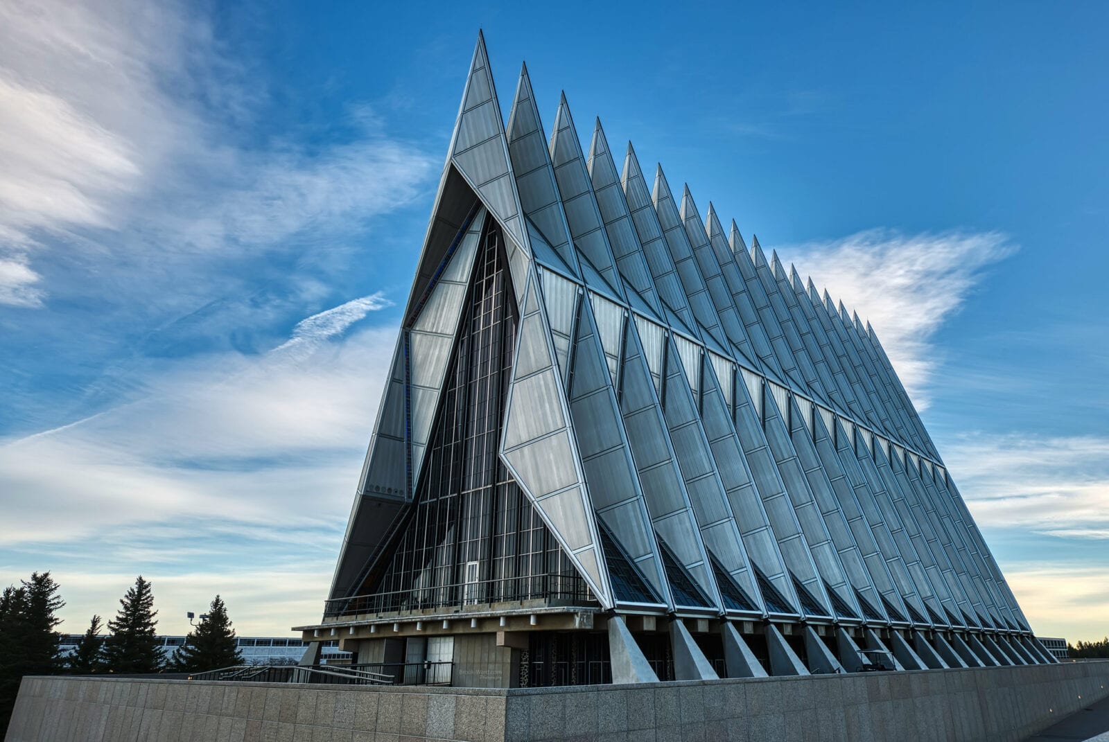 Image of the exterior of the US Air Force Cadet Chapel in Colorado Springs, Colorado