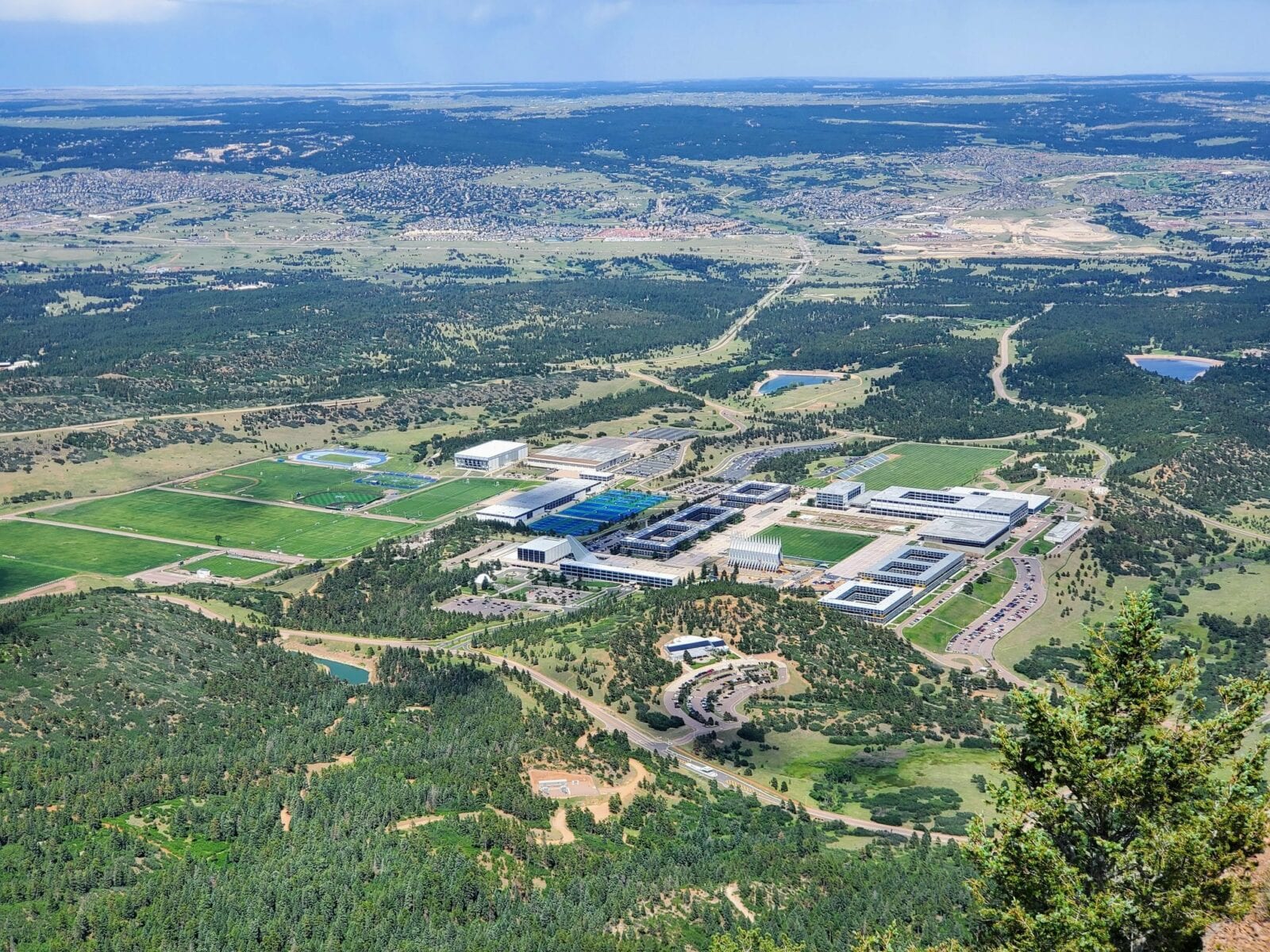 Aerial image of the US Air Force Cadet Chapel in Colorado Springs, Colorado