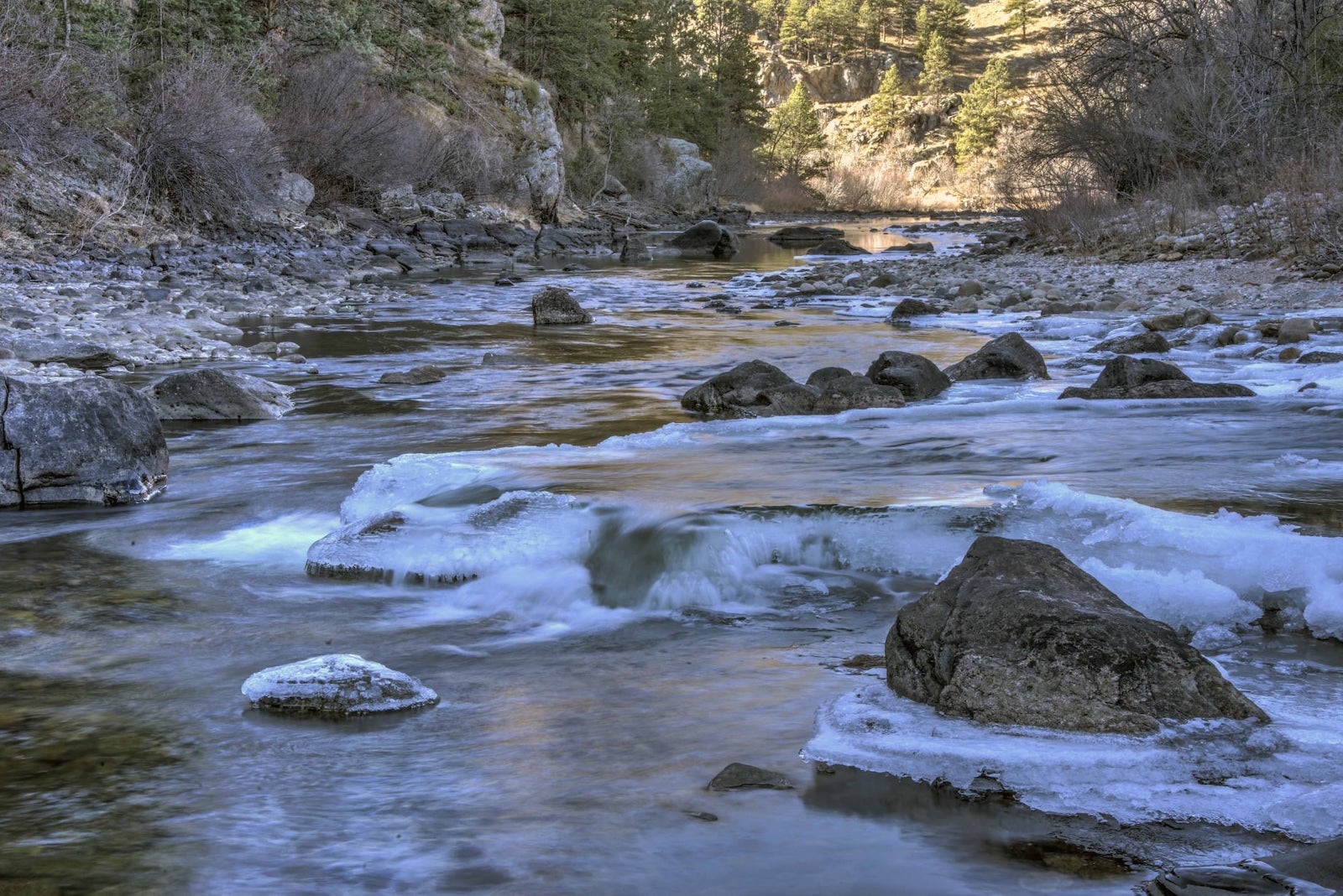 Image of water flowing through the Gateway Natural Area in Fort Collins, Colorado