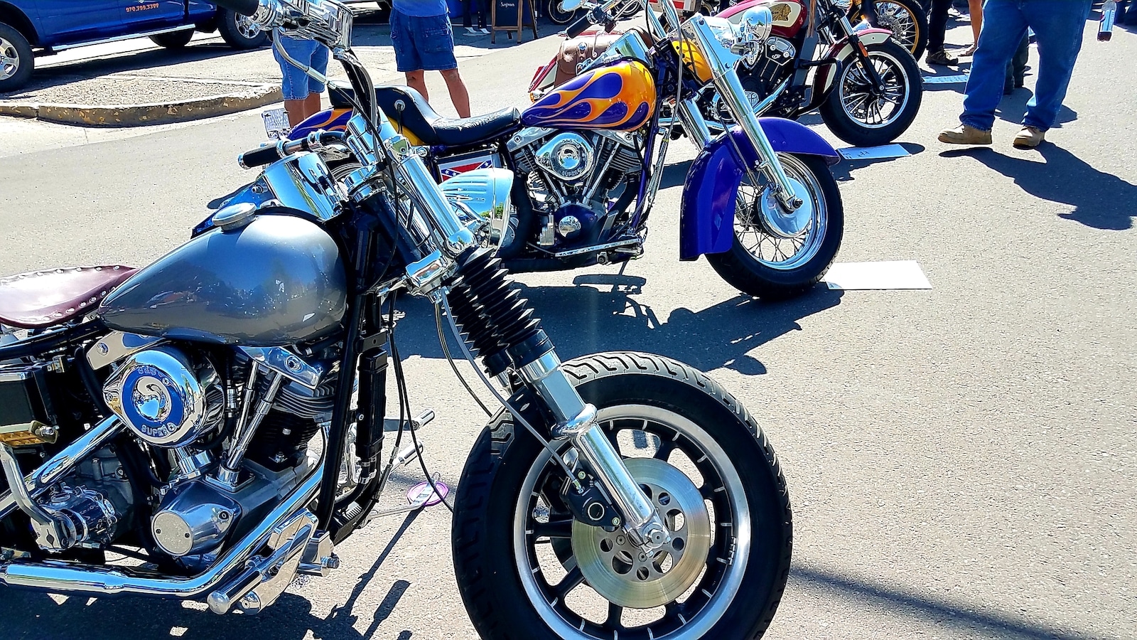 Motorcycles lined up at Unknown Motorcycle Show Montrose