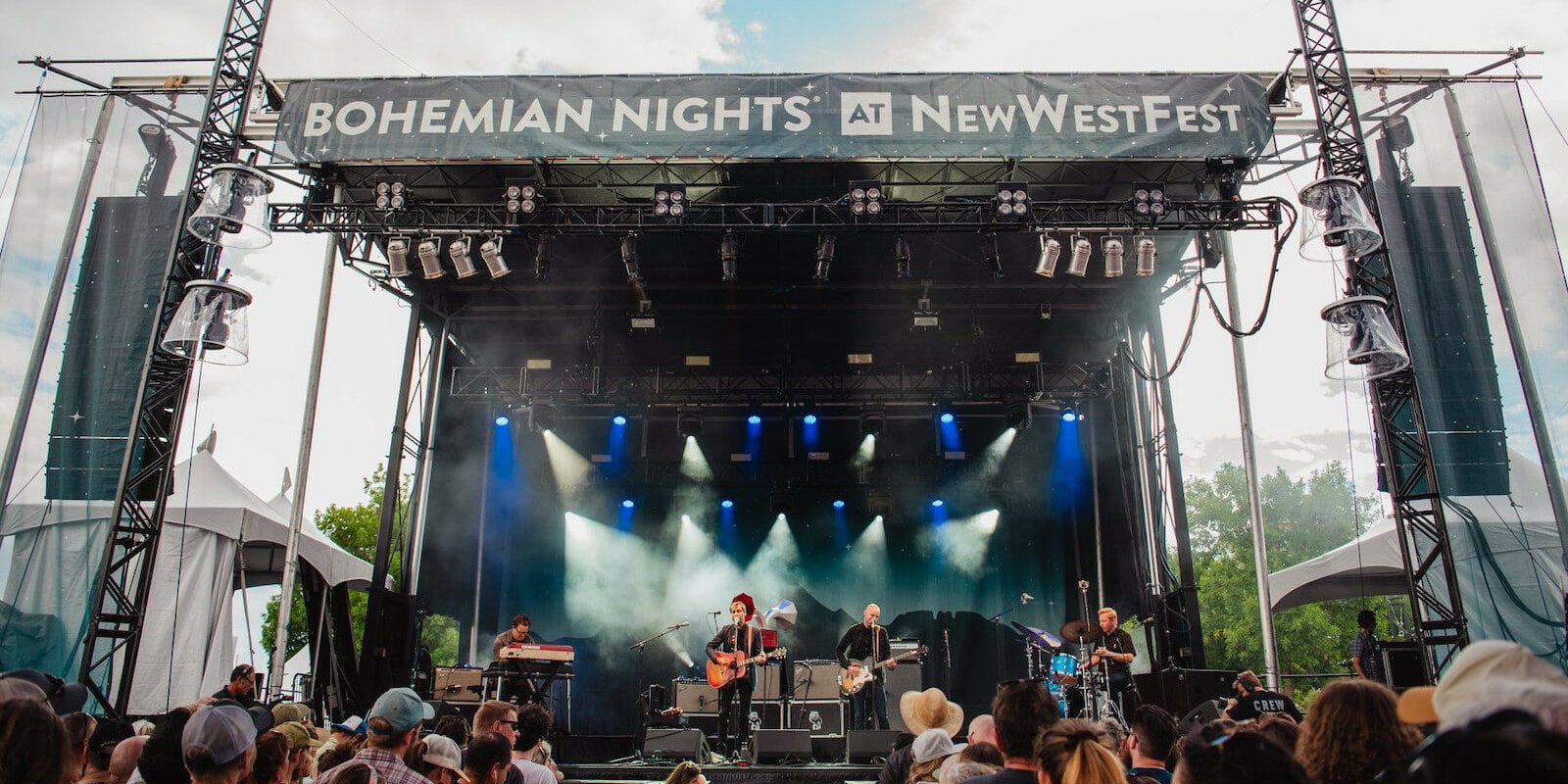 Image of the main stage at the Bohemian Nights at NewWestFest in Fort Collins, Colorado