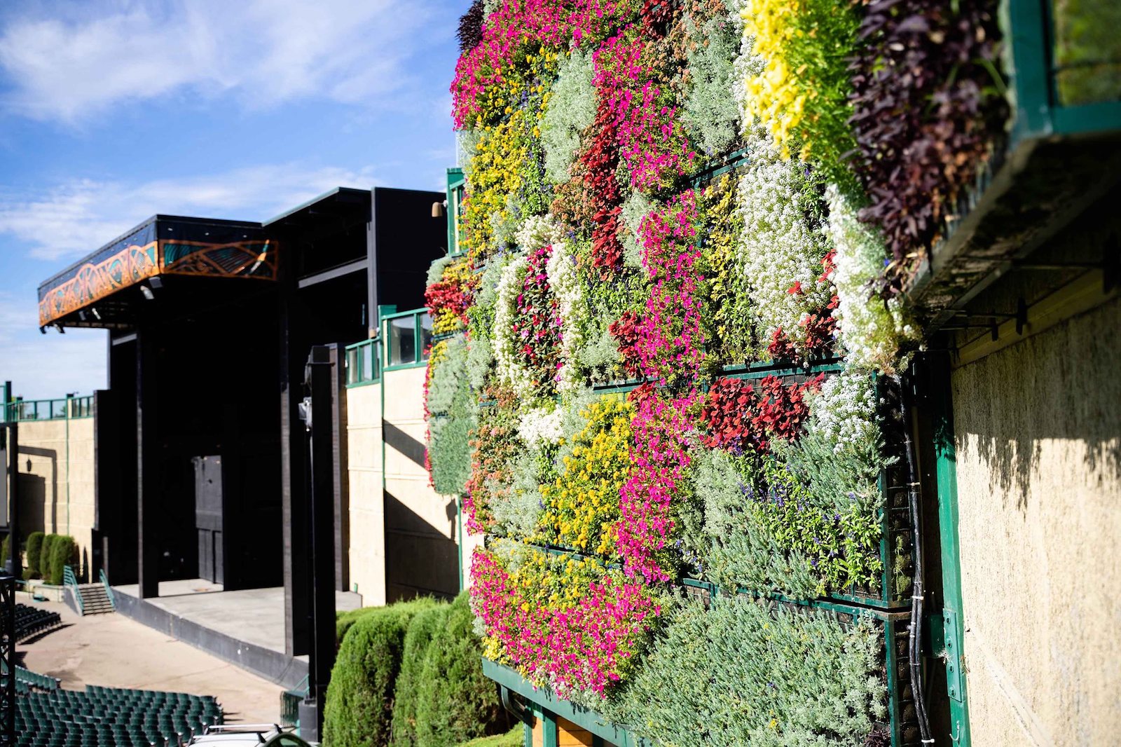 Image of the "living wall" of plants at Fiddler's Green Amphitheatre in Greenwood, Colorado