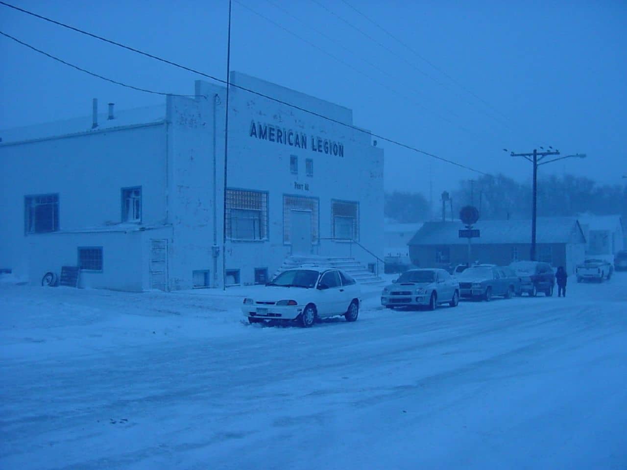 American Legion Hall in Flagler Colorado Snowy Day