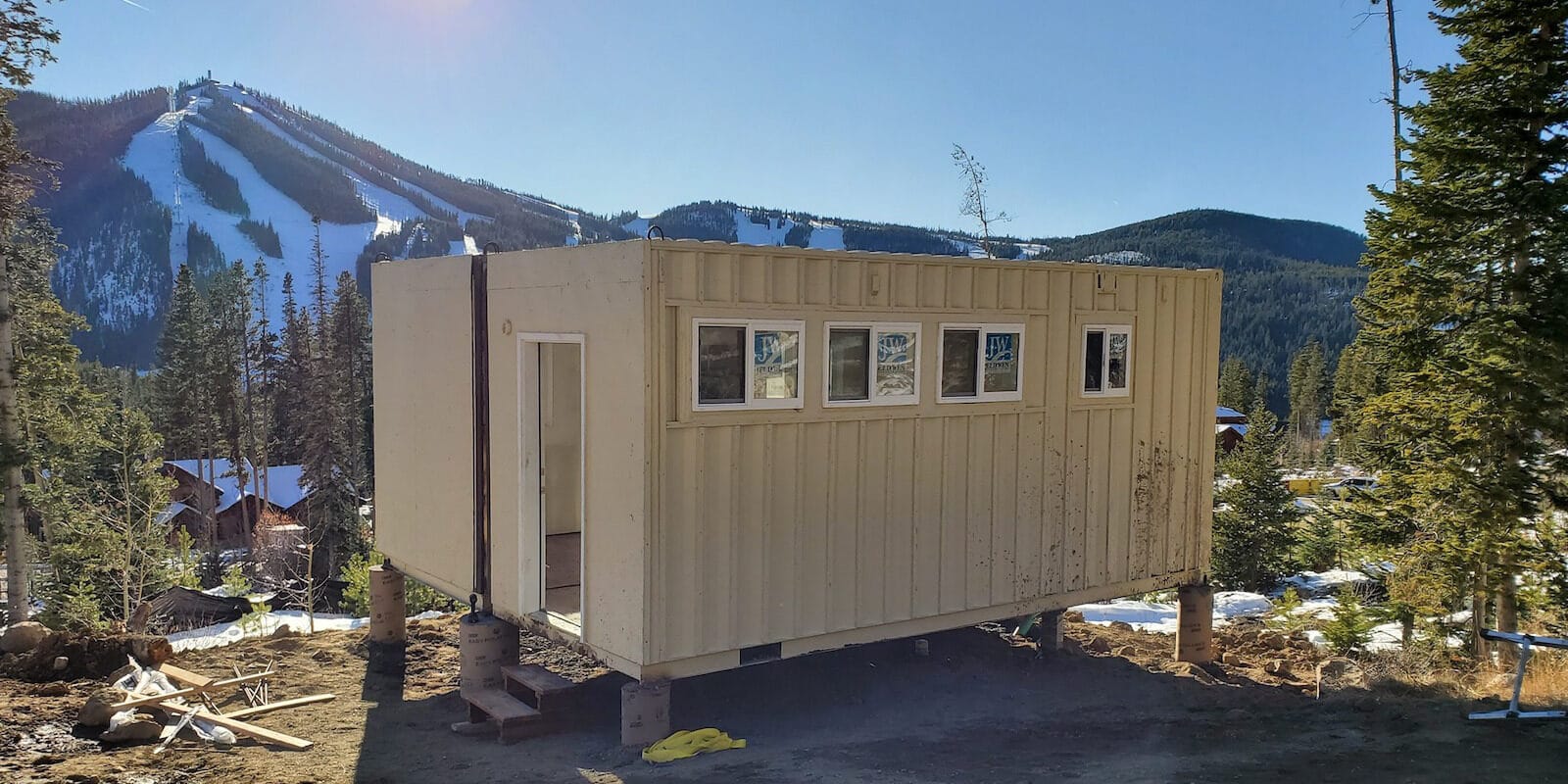 Image of a Colorado Container Home being built in the mountains