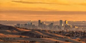 Downtown Denver and Airport Sunrise from Red Rocks