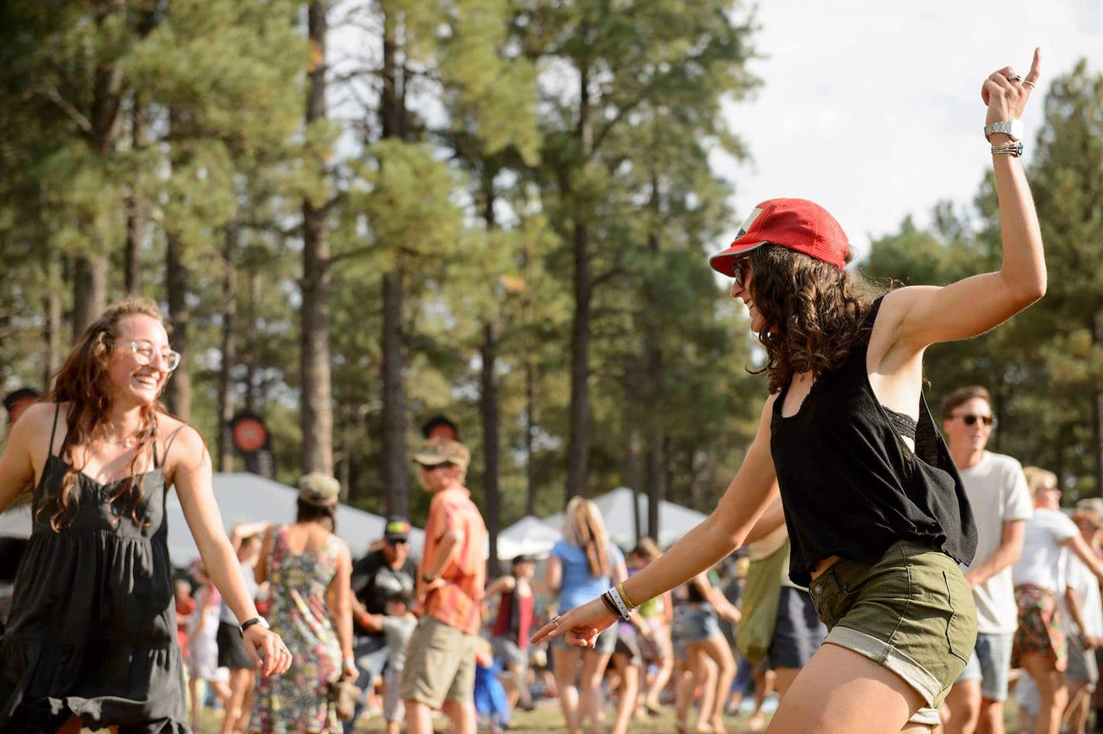 Image of two women dancing at the Four Corners Folk Festival in Pagosa Springs, Colorado