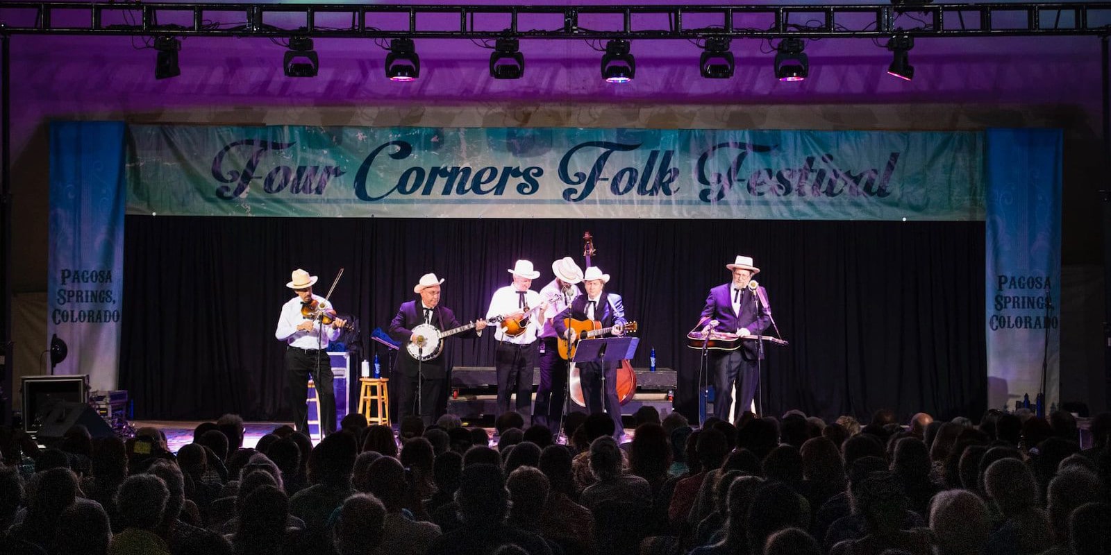 Image of the main stage at Four Corners Folk Festival in Pagosa Springs, Colorado