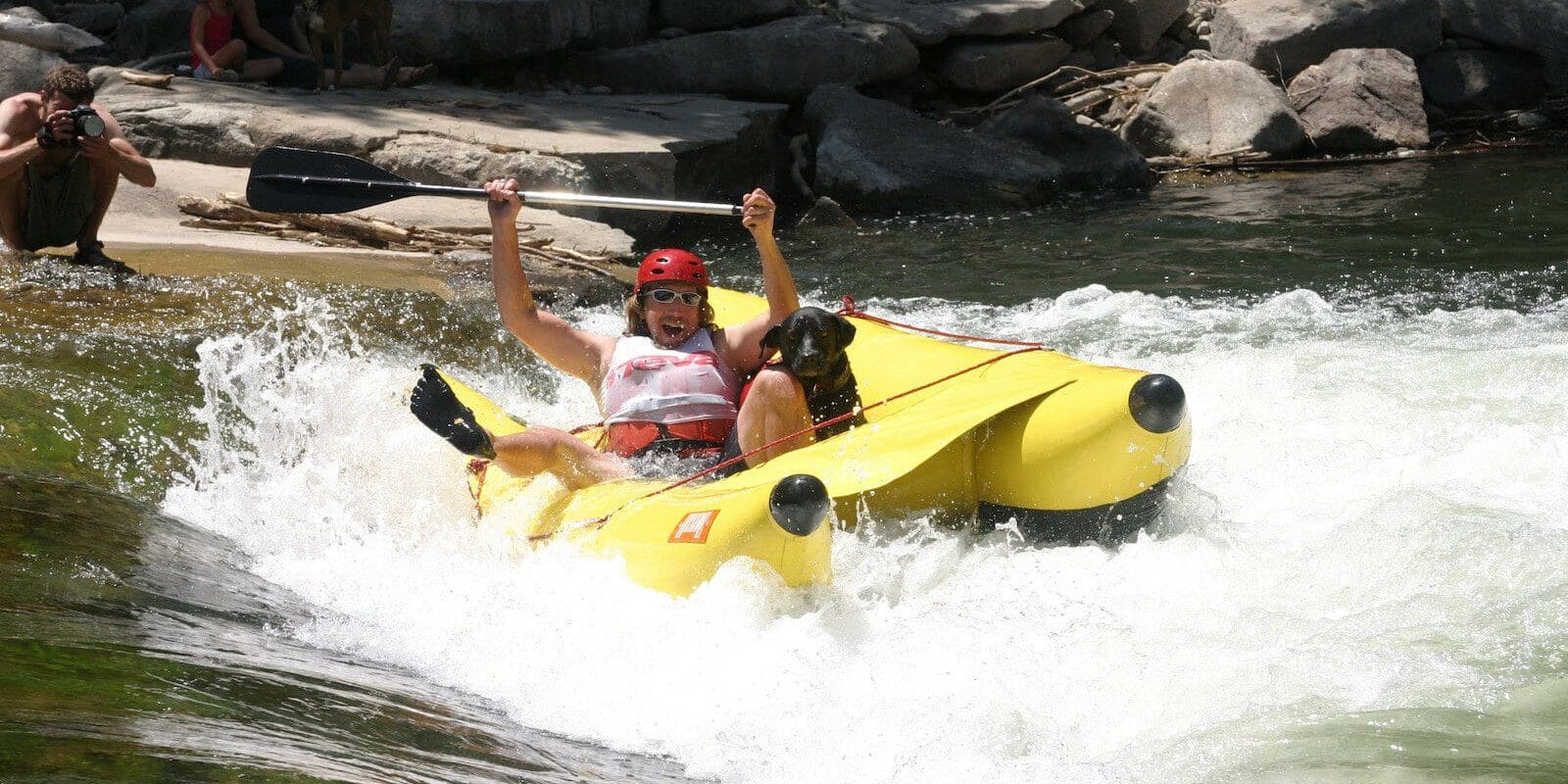 Gunnison River Festival Rafter on Banana Boat in Whitewater Park