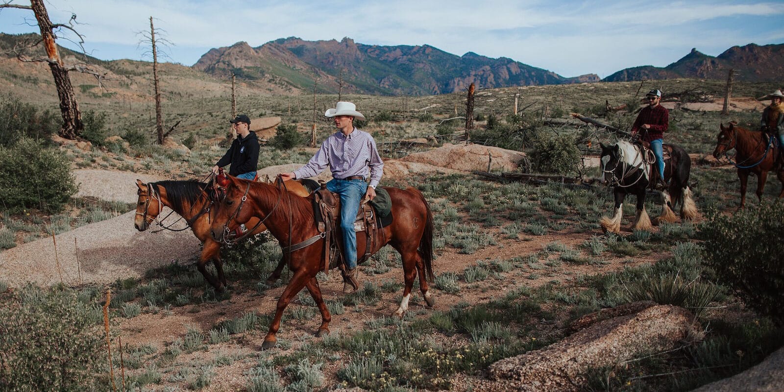 Image of people riding horses at the Lost Valley Ranch in Sedalia, Colorado