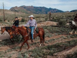 Image of people riding horses at the Lost Valley Ranch in Sedalia, Colorado