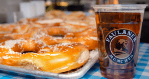Image of a pretzel and beer and Parker Oktoberfest