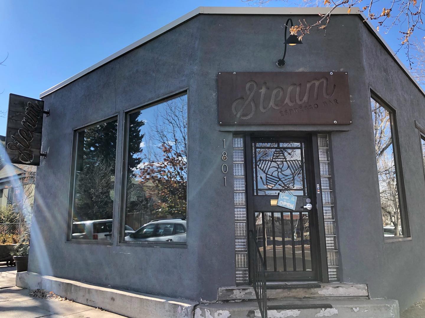 Image of the exterior of Steam Espresso Bar in Denver, Colorado