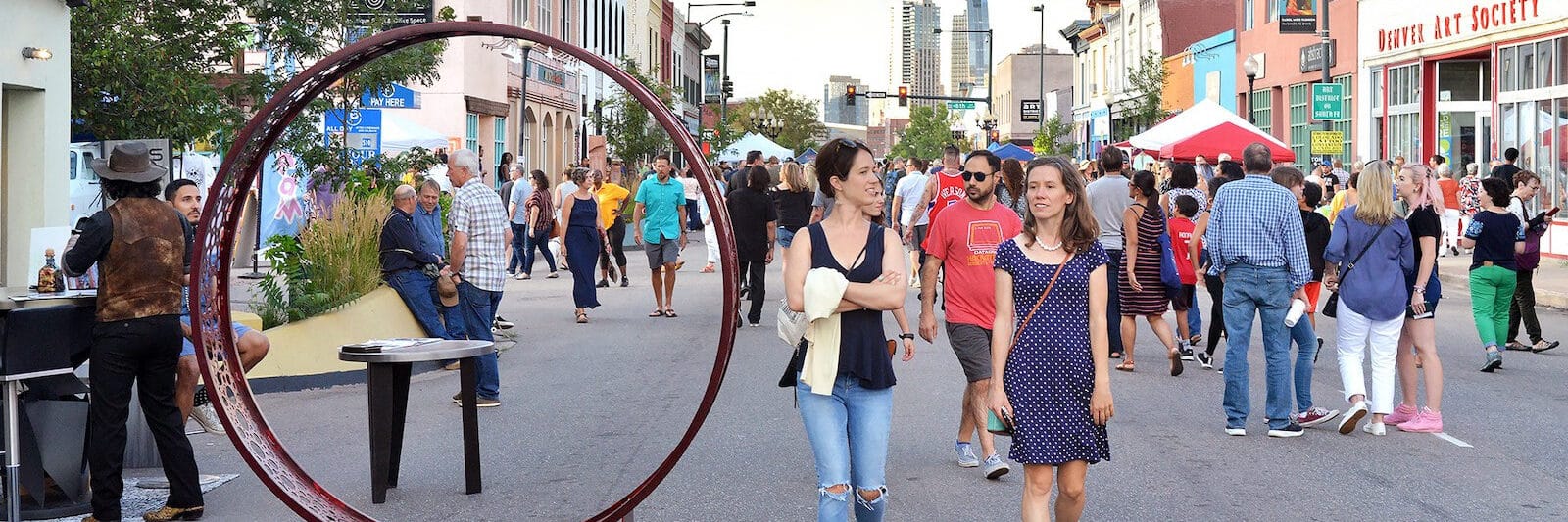 Image of people strolling through the Art District on Santa Fe in Denver, Colorado
