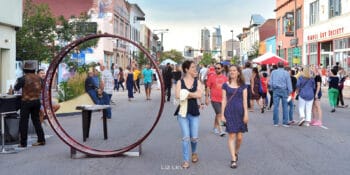 Image of people strolling through the Art District on Santa Fe in Denver, Colorado