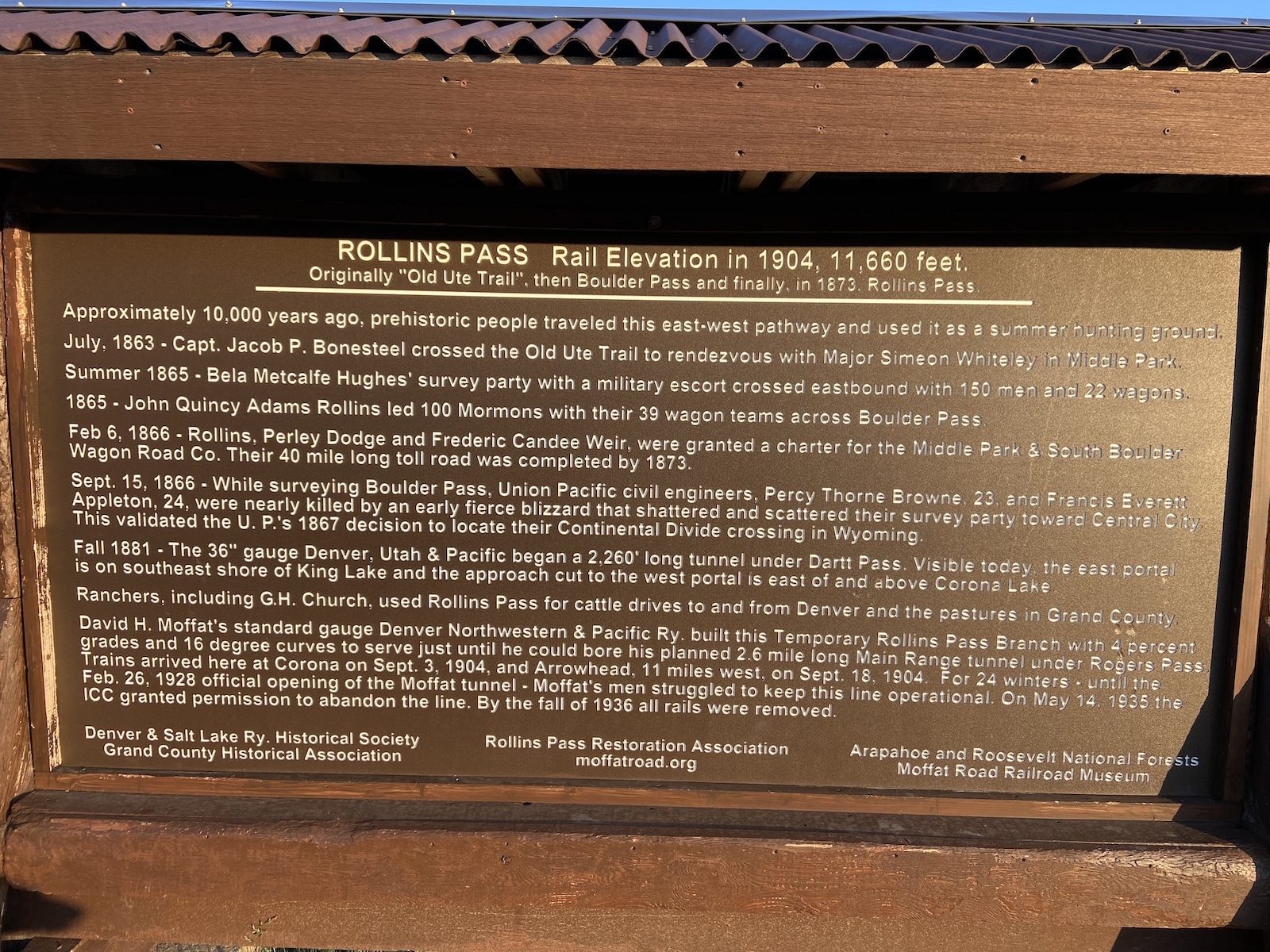 Rollins Pass History Sign