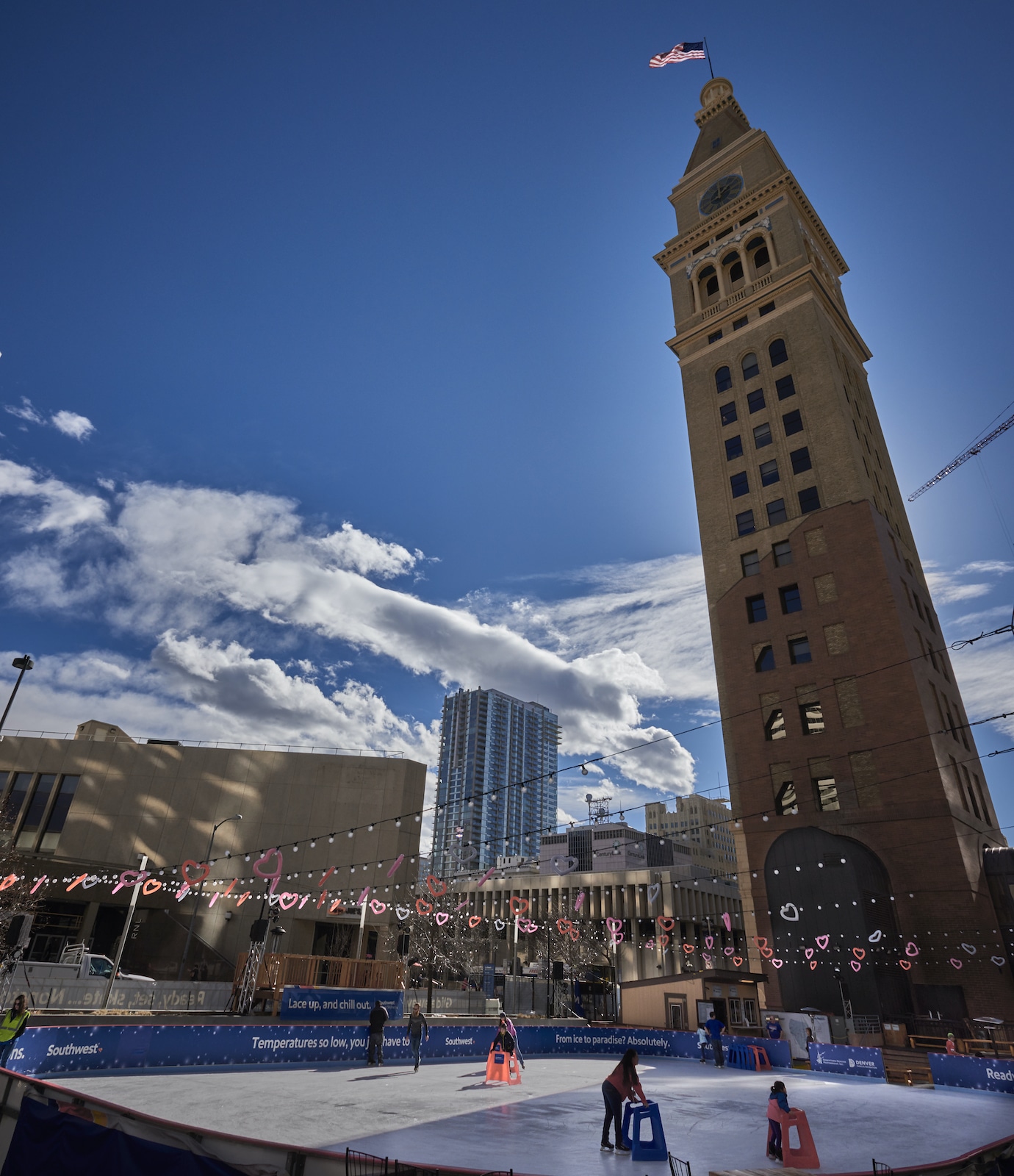 Downtown Denver Ice Rink Skyline Park Clocktower