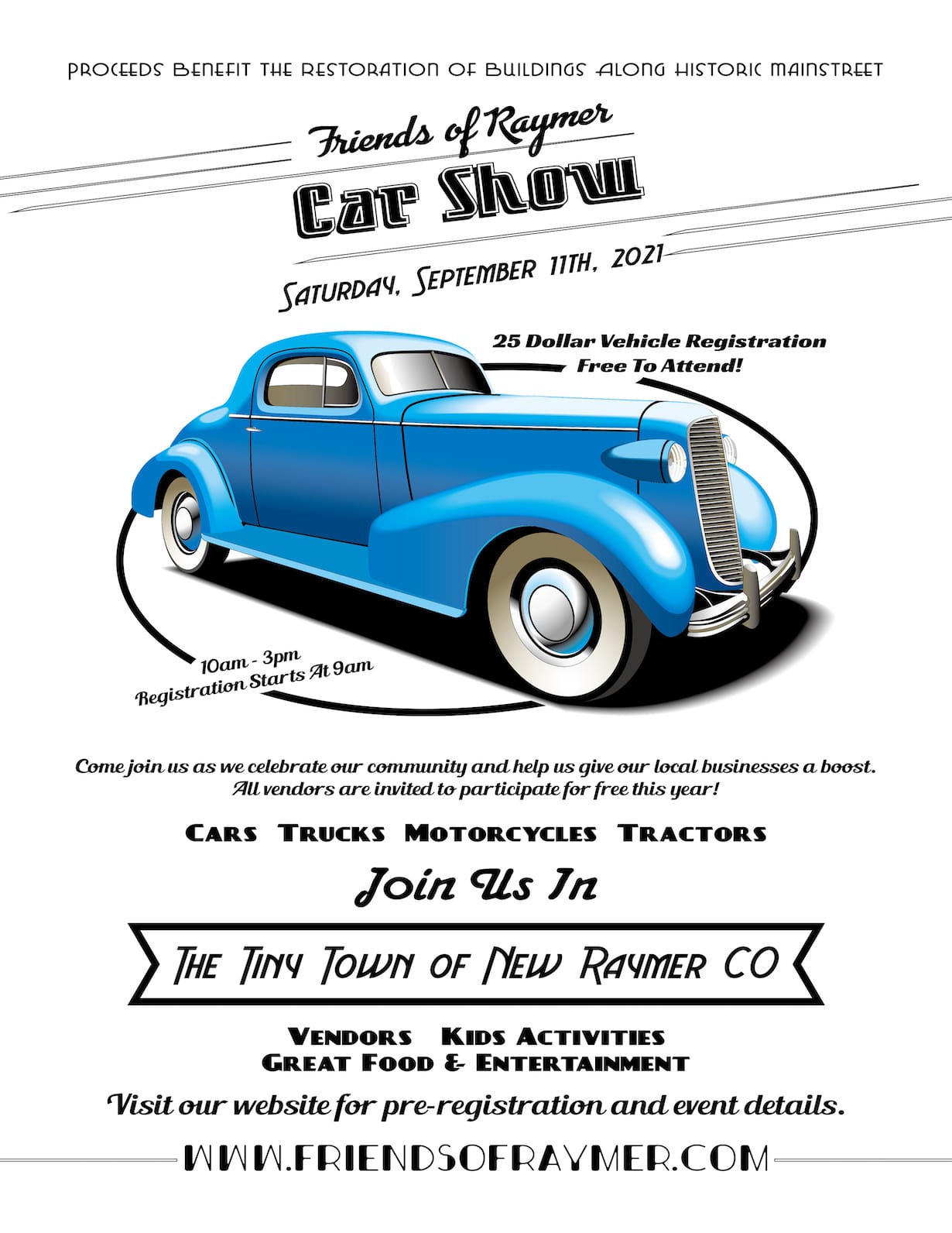 Image of the flyer for the 2021 Friends of Raymer Car Show in Colorado