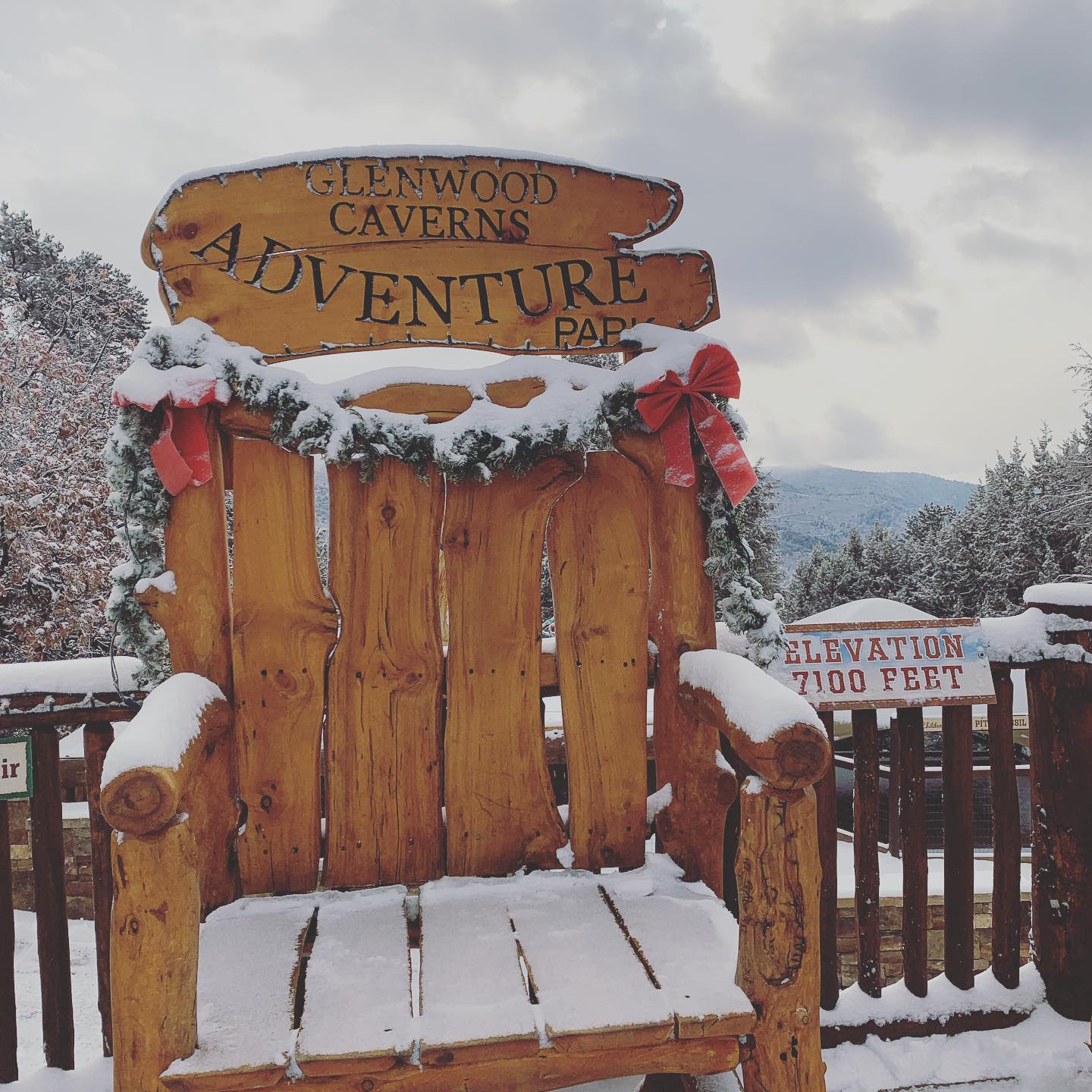 Image of a snow covered chair at Glenwood Caverns Adventure Park in Colorado