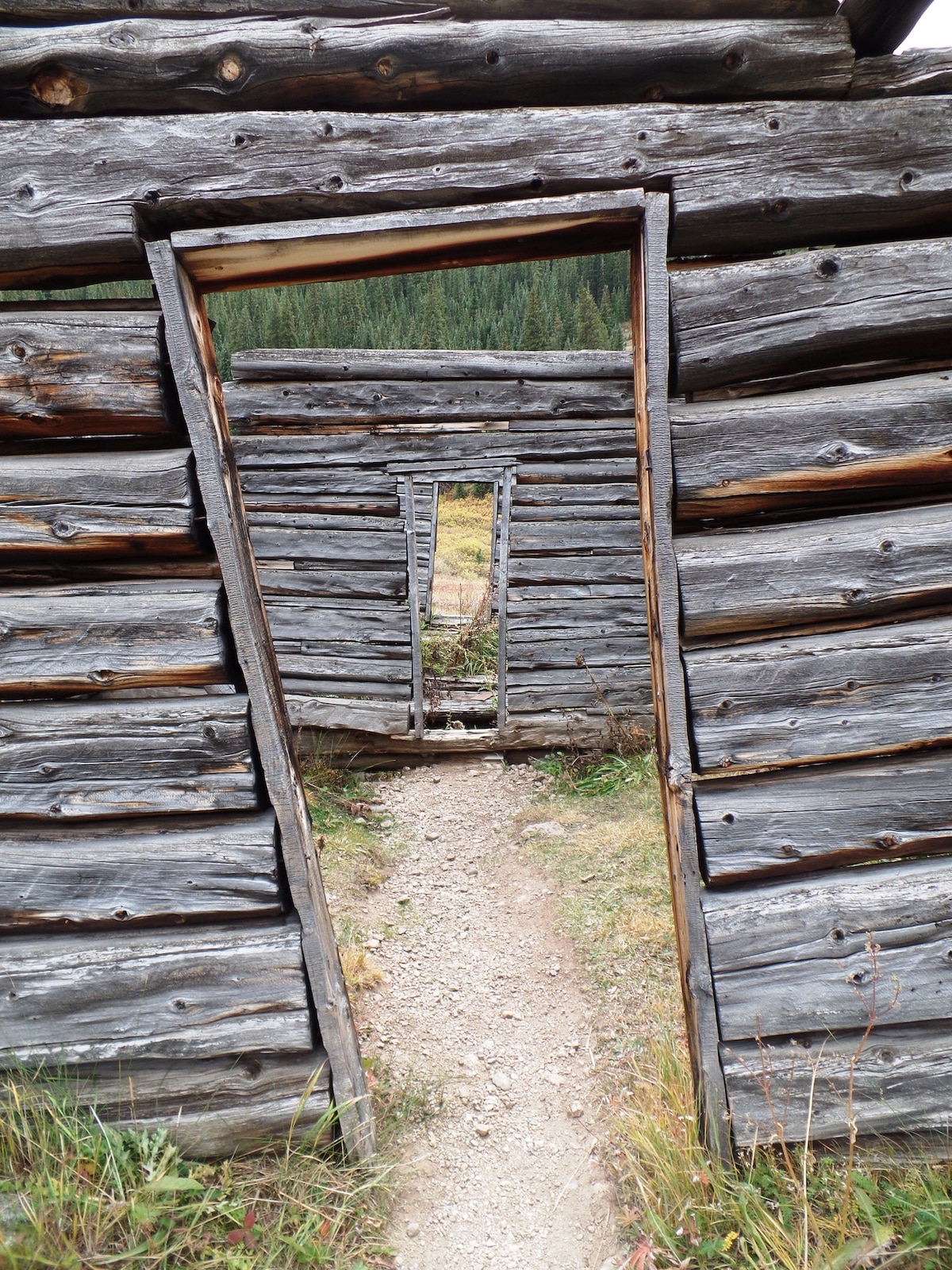 Independence Ghost Town near Aspen CO Looking through doors 