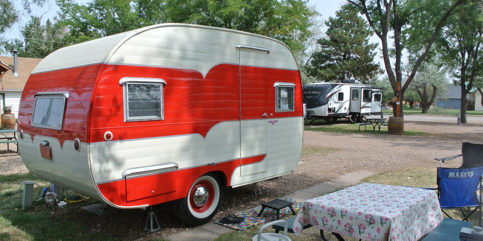 Image of a vintage red trailer