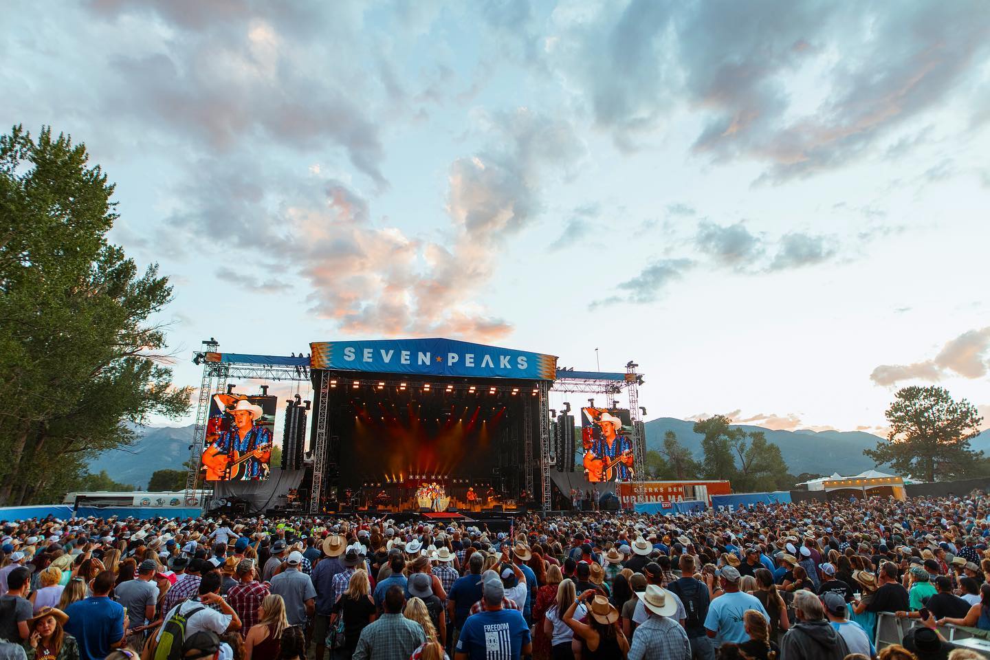 Image of the stage and crowd at the Seven Peaks Festival in Buena Vista, Colorado