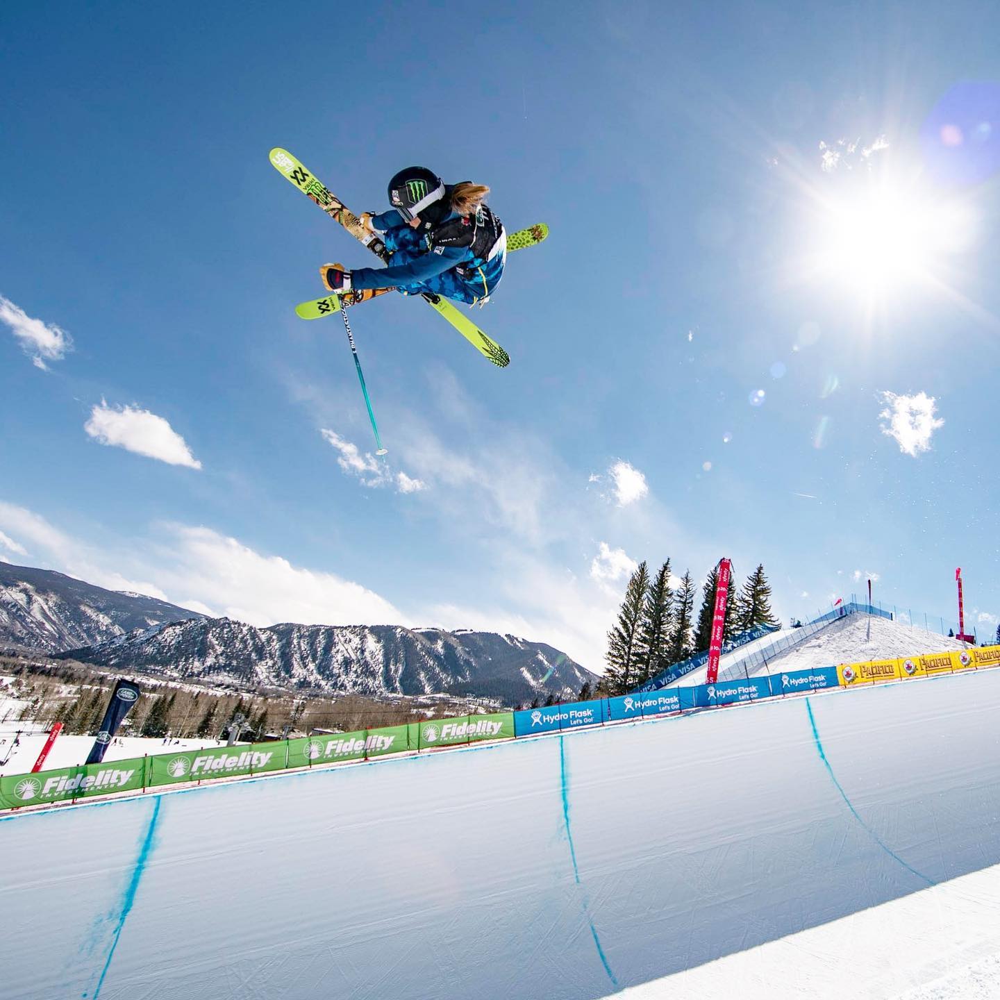 Image of a skier on the halfpipe at Aspen Snowmass in Colorado