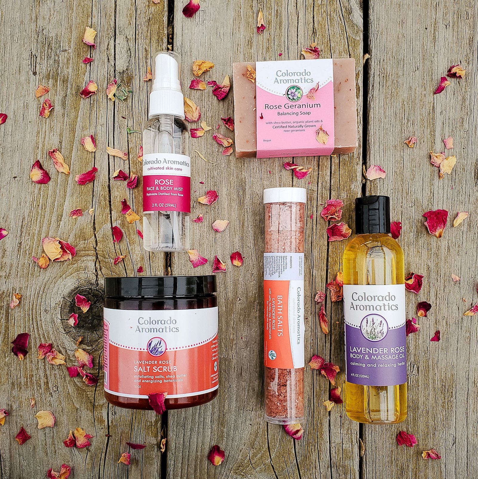 Image of products made with rose from Colorado Aromatics