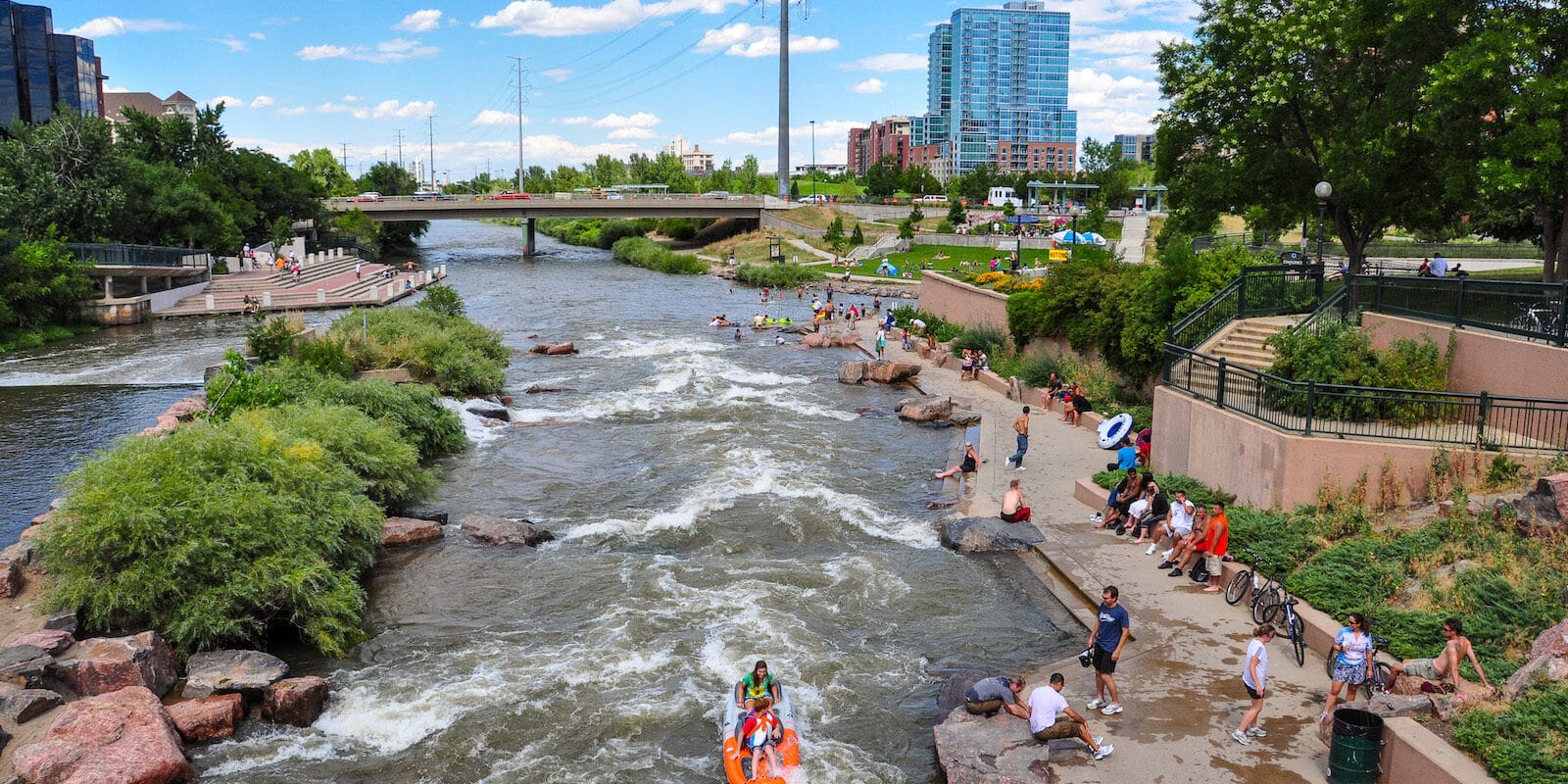 Confluence Park South Platte River Tubers and Kayaker Denver CO