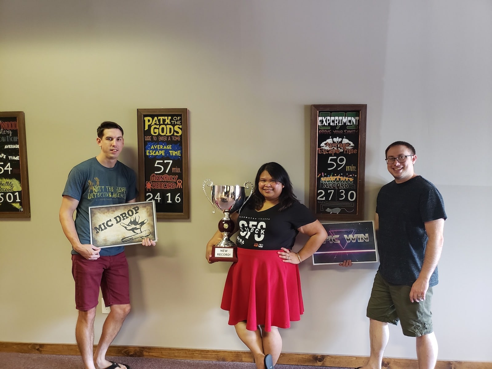 Image of the "new record" holding team at Conundrum Escape Rooms in Colorado