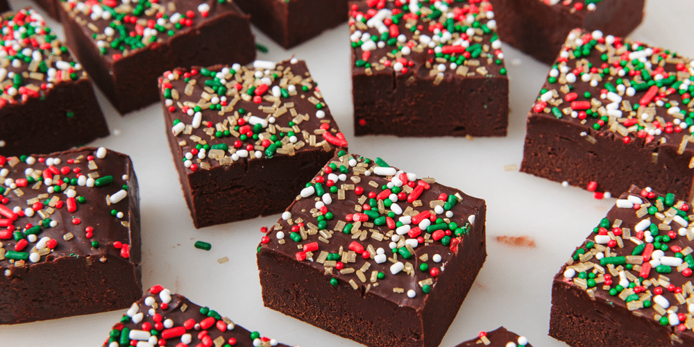 Image of fudge covered in red, white, and green sprinkles