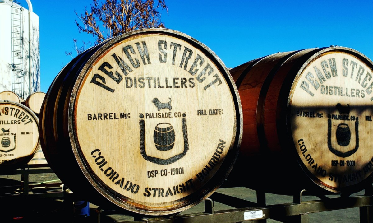 Image of the barrels at Peach Street Distillers in Palisade, Colorado