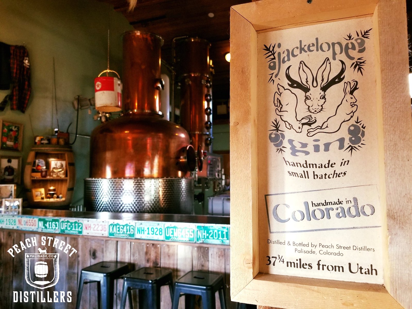 Image of a sign for the Jackelope spirit made at Peach Street Distillers