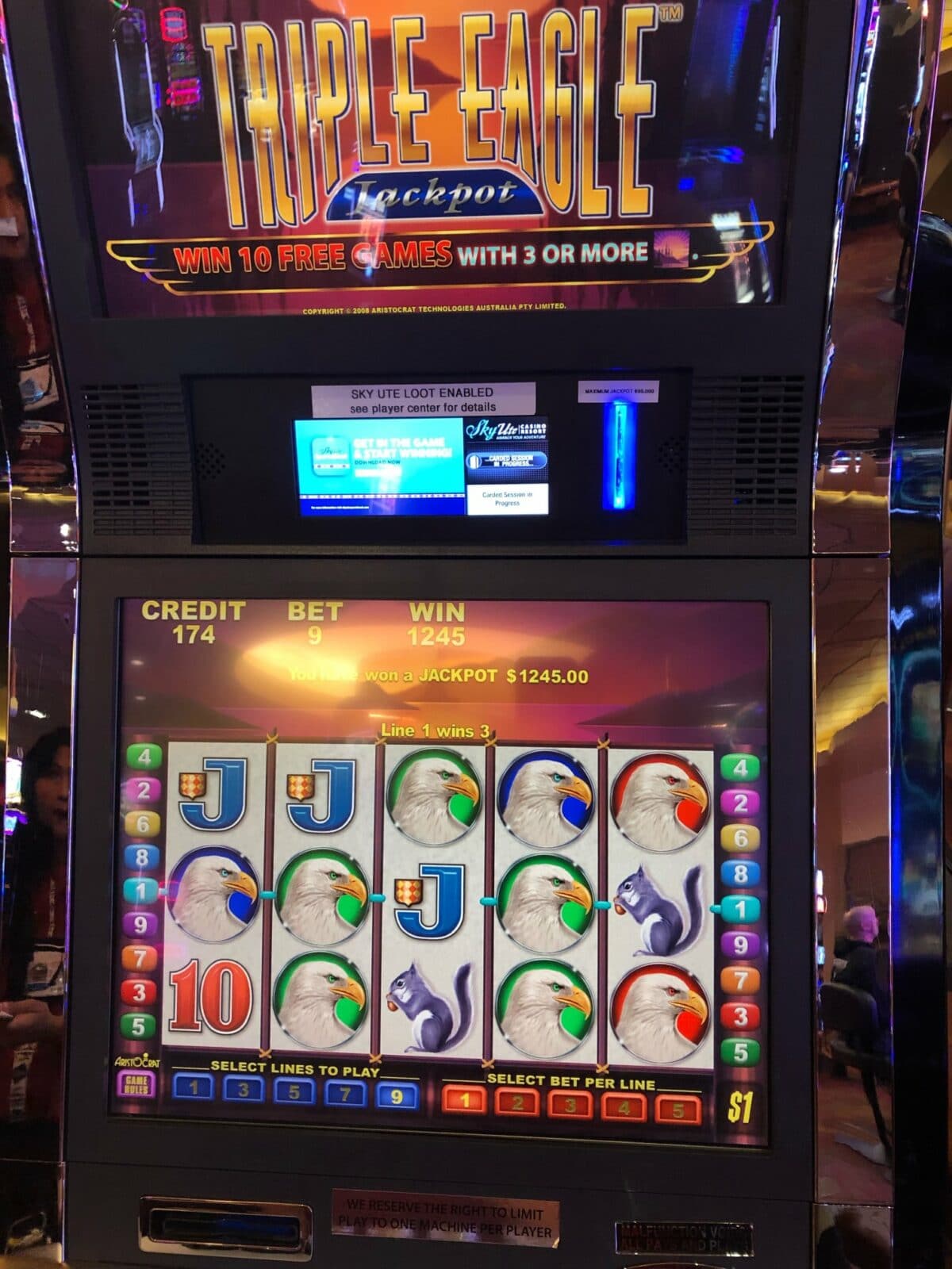 Image of a slot machine at Sky Ute Casino Resort in Ignacio, Colorado 