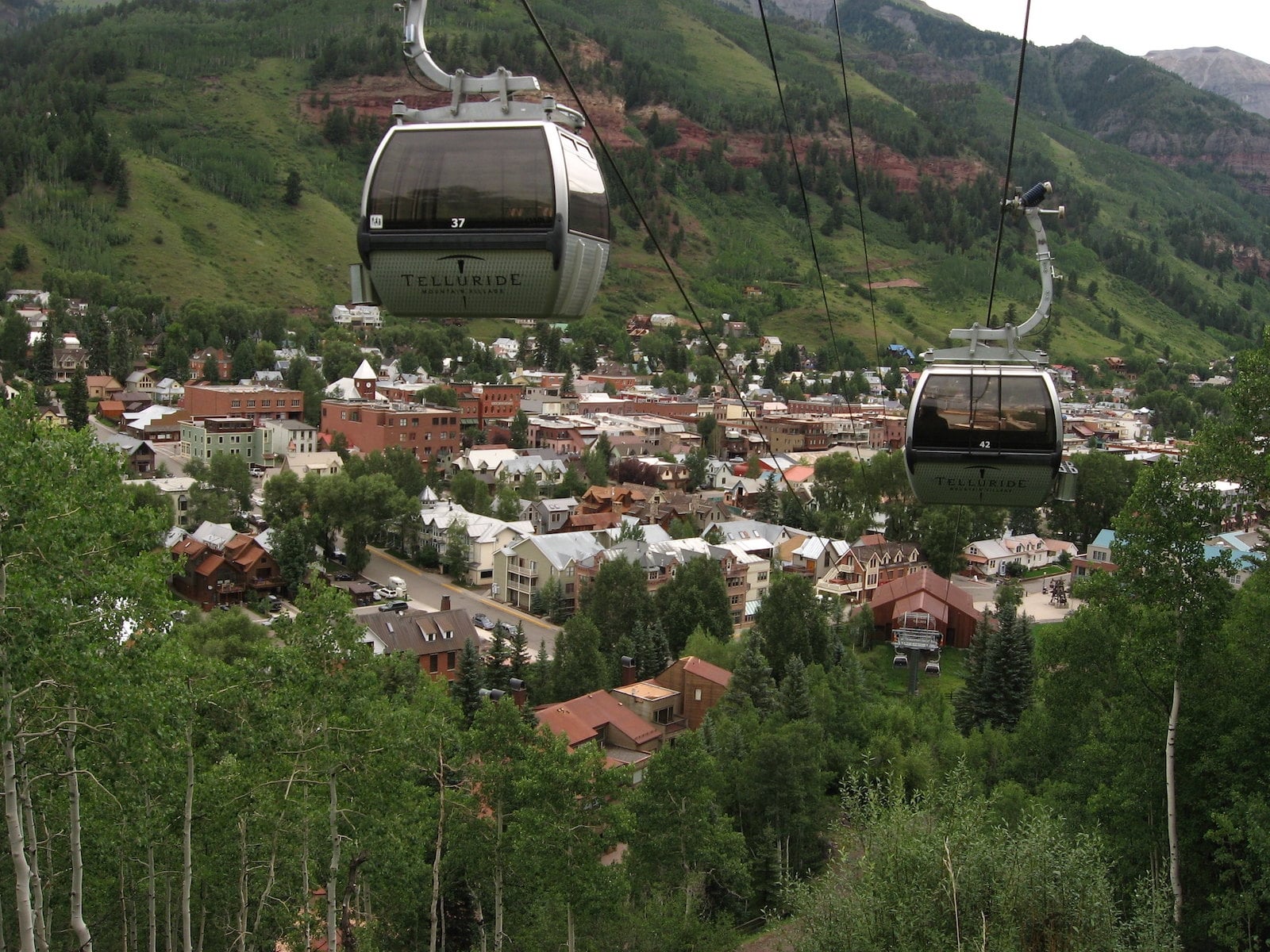 Image of two free gondolas in Telluride, Colorado