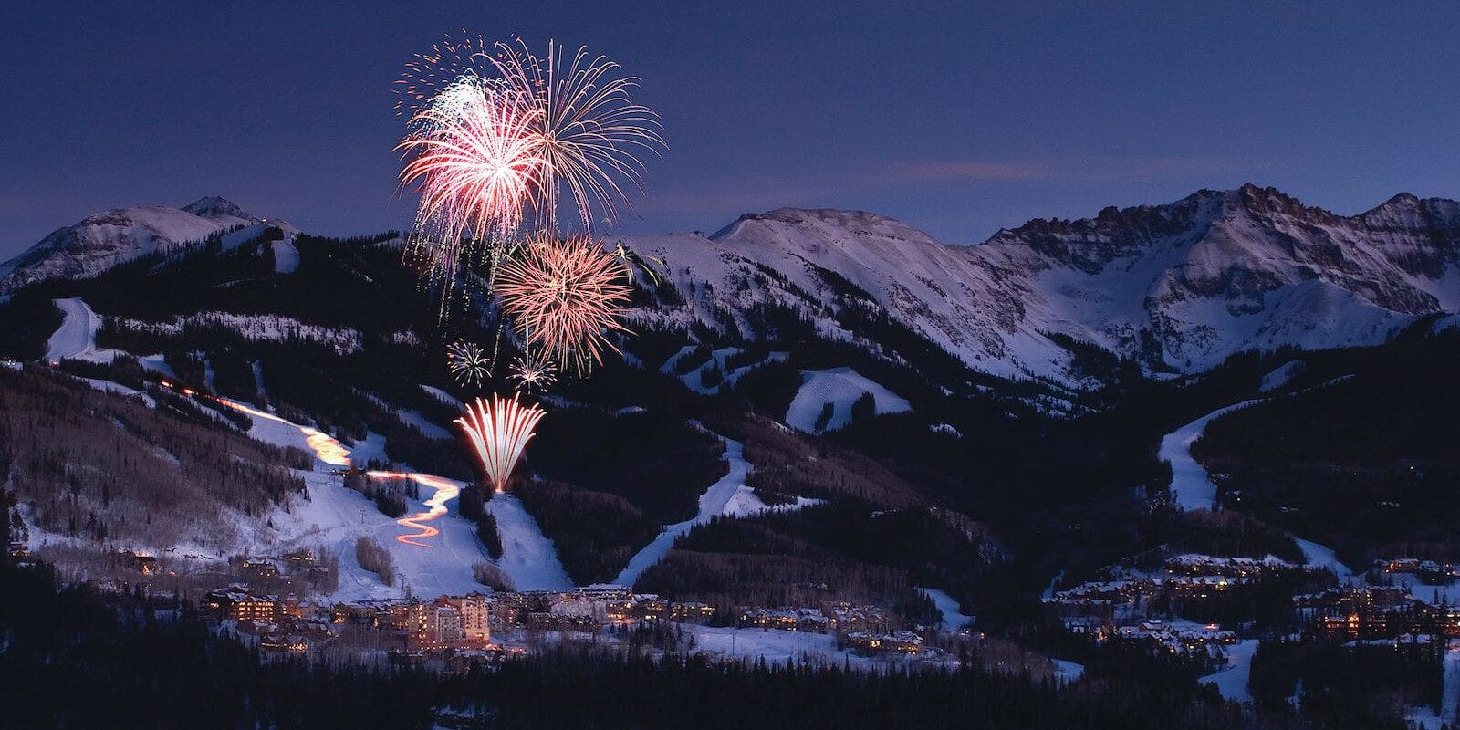 Image of the torchlight parade at Telluride Ski Resort in Colorado