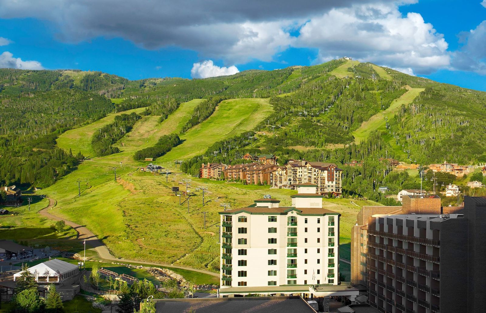 Image of the chairlifts behind the Sheraton Steamboat Resort