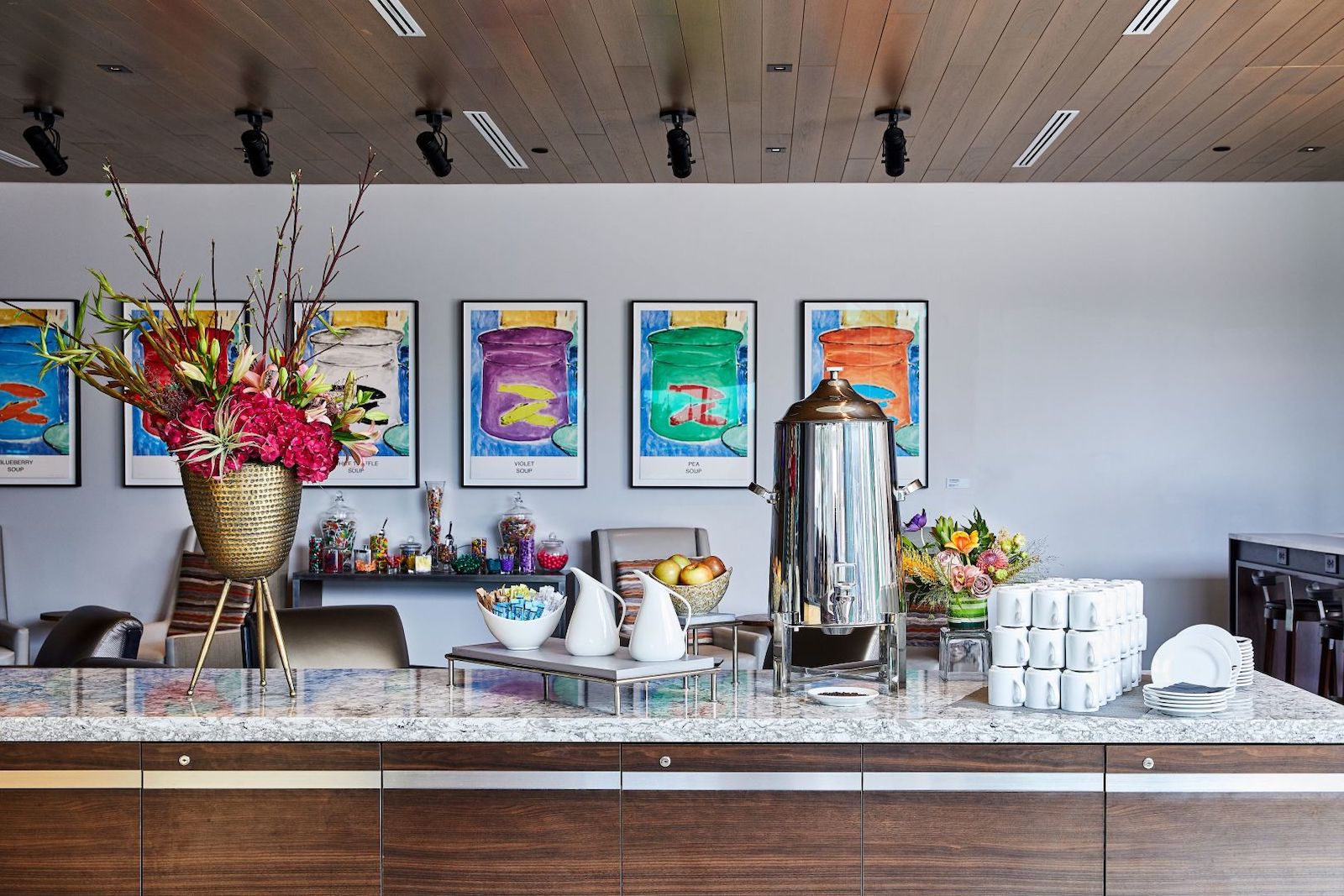 Image of the morning coffee service bar at the Art, a hotel in Denver, CO