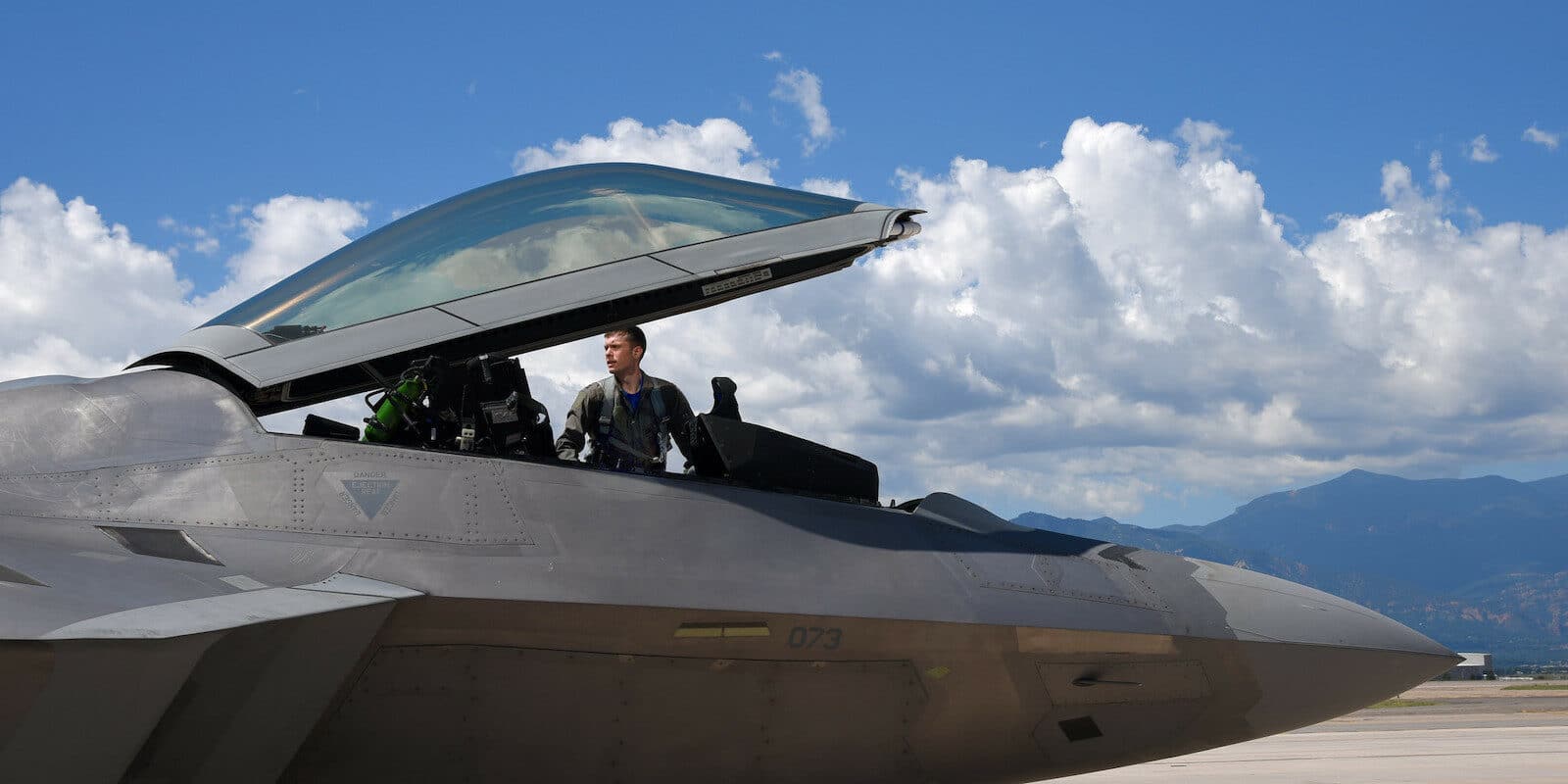 Image of a person in a jet at Peterson Space Force Base in Colorado Springs