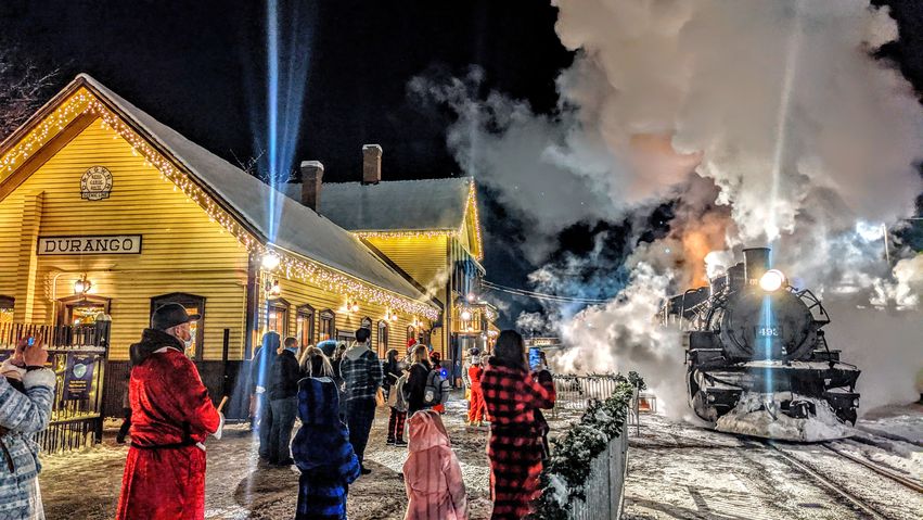 people wait for the polar express train in durango