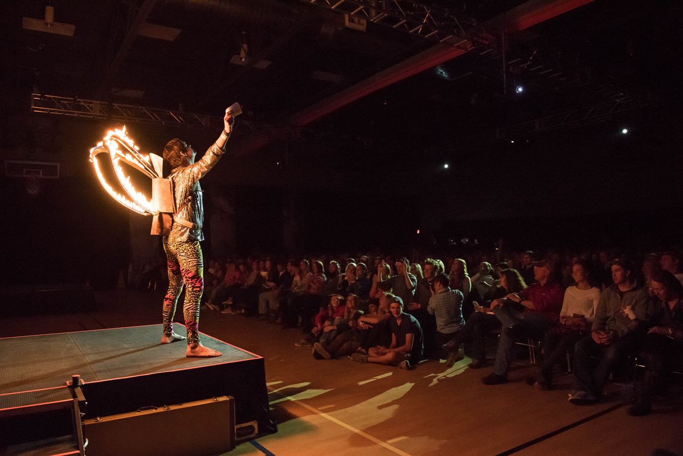 Image of performer on stage at 5Point Film Festival in Colorado