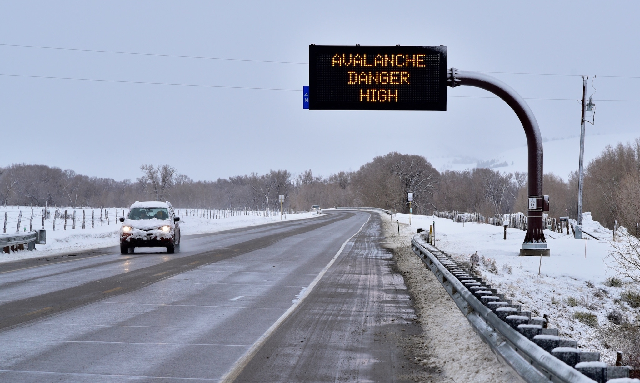 "Avalanche Danger High" road sign in Gunnison. 